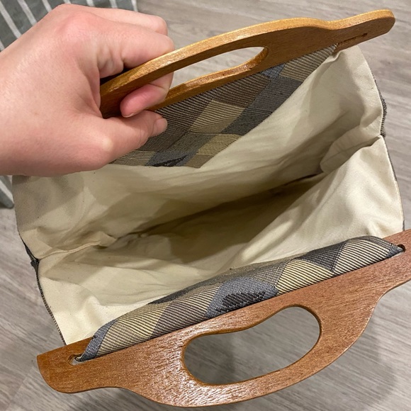 Vintage | Checkered Tote / Lunch Bag / Shoe Bag with Leaf Pattern - Picture 4 of 6